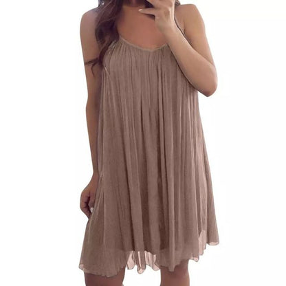 Women's Plus Size Chiffon Vest Mini Dress - Sleeveless Summer Dress