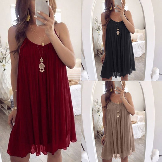 Women's Plus Size Chiffon Vest Mini Dress - Sleeveless Summer Dress