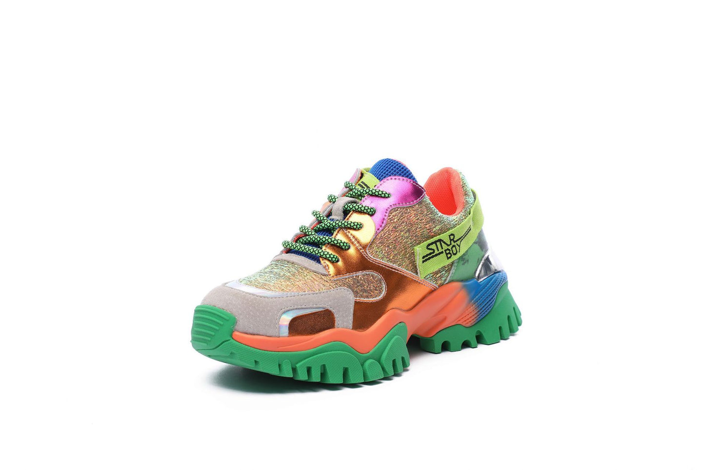 Women's Leather Chunky Sneakers | Bovine Split Leather Upper | Mid Heel | Color-Matching | Sizes 35–40 | Gold, Golden Cotton