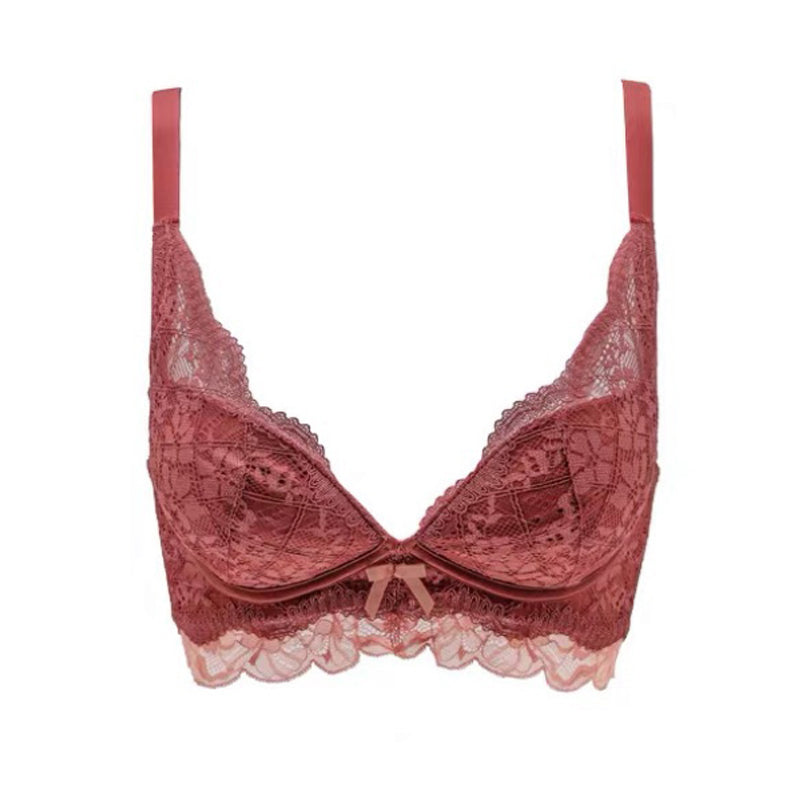 Wireless Gathered Bra Set - Floral Embroidered Lingerie