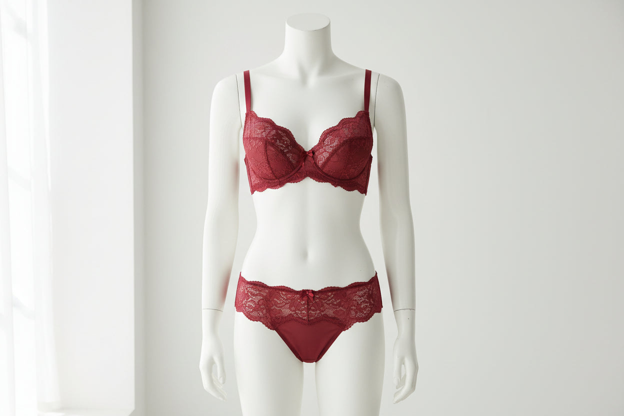Wireless Gathered Bra Set - Floral Embroidered Lingerie