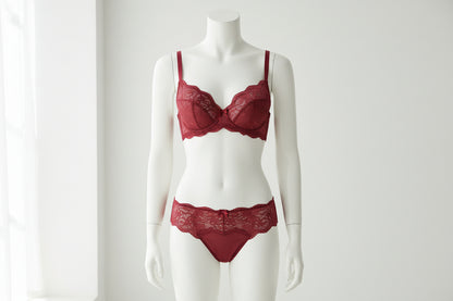 Wireless Gathered Bra Set - Floral Embroidered Lingerie