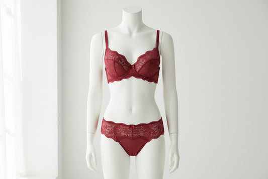 Wireless Gathered Bra Set - Floral Embroidered Lingerie