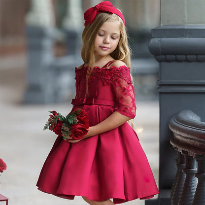 Girls Lace Dress - Elegant Polyester Dress for Toddlers and Kids