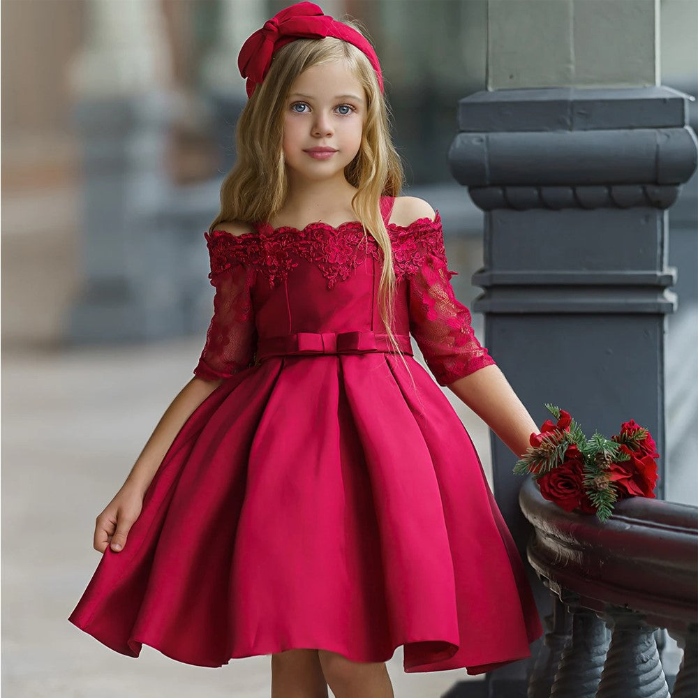 Girls Lace Dress - Elegant Polyester Dress for Toddlers and Kids