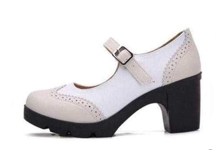 Women's Mary Jane Genuine Leather Retro Square Toe Pumps - Casual Dress Shoes
