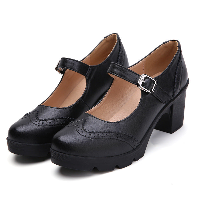 Women's Mary Jane Genuine Leather Retro Square Toe Pumps - Casual Dress Shoes