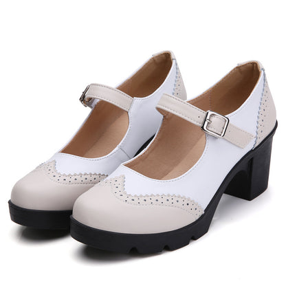 Women's Mary Jane Genuine Leather Retro Square Toe Pumps - Casual Dress Shoes