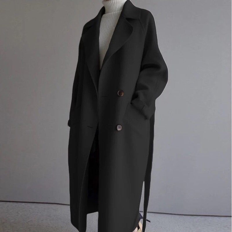Women's Lapel Cashmere Coat - Classic Wool Blend Winter Outerwear