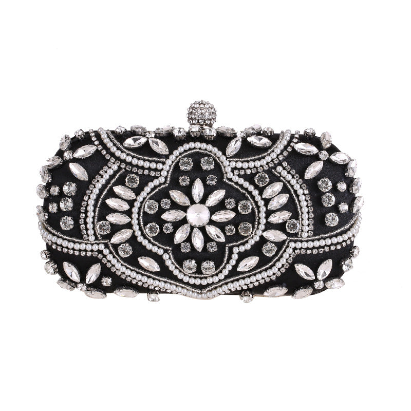 Diamond-Studded Ladies Evening Bag - Pearl Embellished Banquet Clutch