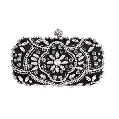Diamond-Studded Ladies Evening Bag - Pearl Embellished Banquet Clutch