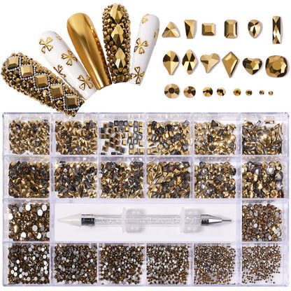 21-Grid Nail Rhinestone Decoration Set - Flat Glass Acrylic Nail Art Jewelry