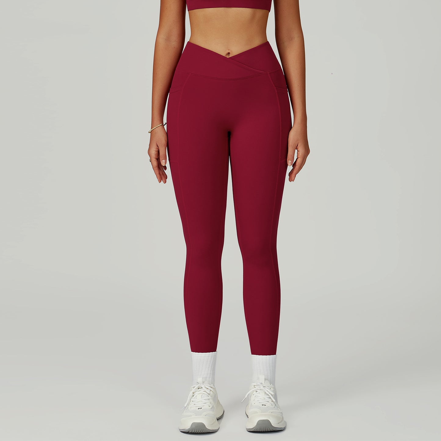 High-Waist Crossover Yoga Pants - Women's Nylon-Spandex Athletic Leggings