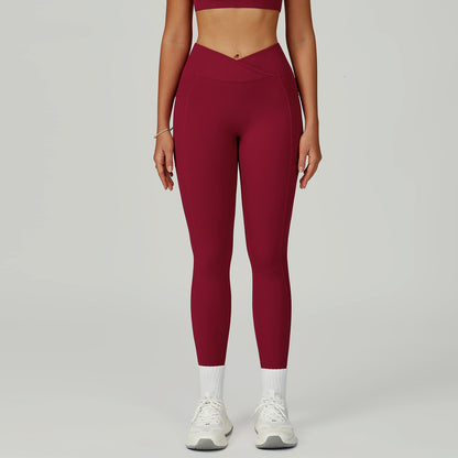 High-Waist Crossover Yoga Pants - Women's Nylon-Spandex Athletic Leggings