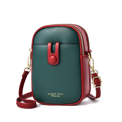 Fashion Bucket Crossbody Cell Phone Bag - Color Block PU Leather Mini Bag