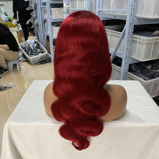 13x4 Lace Front Human Hair Wig - #99J Burgundy 180% Density Natural Style