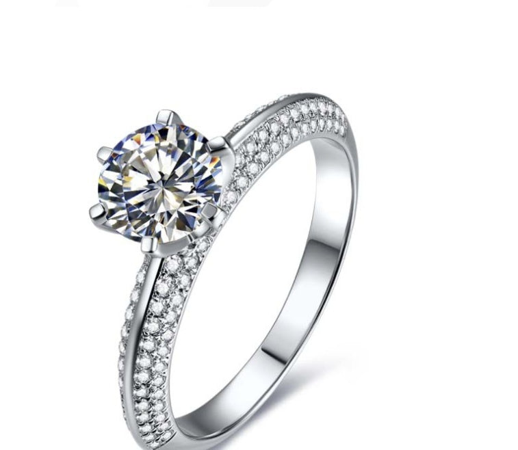 Sterling Silver Ring - Six-Claw Pavé Setting with Gemstone Inlay