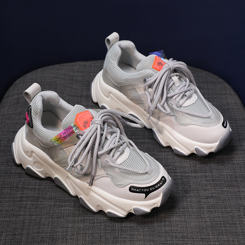Women's Chunky Sole Sneakers | Synthetic Leather & Mesh Upper | Latex Insole | 5cm Heel | Sizes 35–40 | Green, Grey