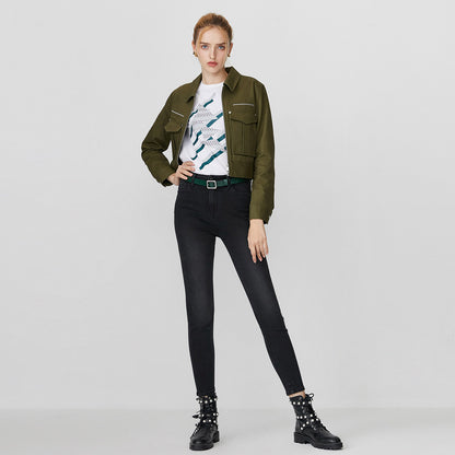 Women's Black Cotton Stretch Skinny Jeans - Mid-Rise Casual Denim Pants