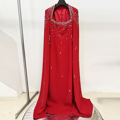 Beaded Lanyard Shawl Sleeve Floor-Length Dress