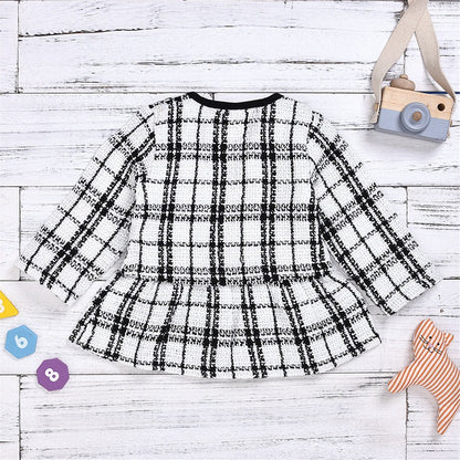 Girls Knitted Sweater and Plaid Skirt Set - 2-Piece Outfit