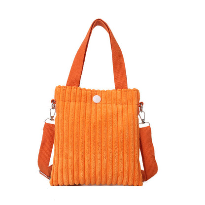 Corduroy Bucket Bag - Solid Color Crossbody Shoulder Bag with 3D Pocket