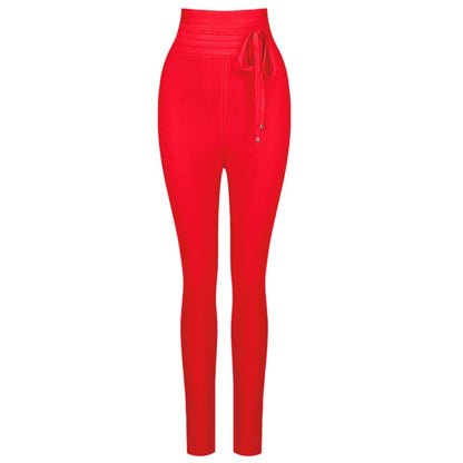 High-Waist Elastic Bandage Leggings - Cropped Solid Color Pants