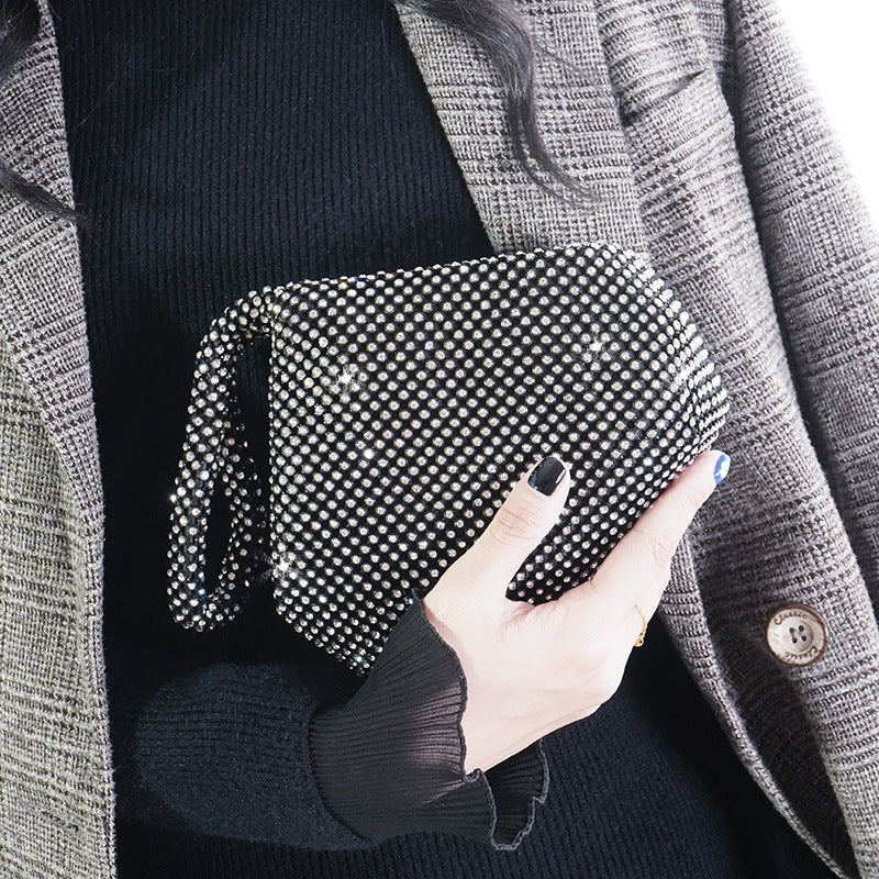 Elegant Rhinestone Evening Clutch - Dumpling Style Party Bag