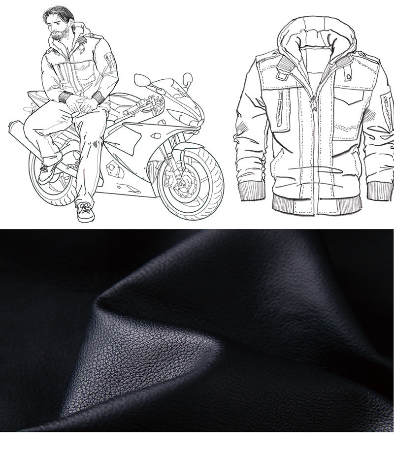 Men's Vintage Hooded Leather Jacket - Fleece Lined PU Outerwear