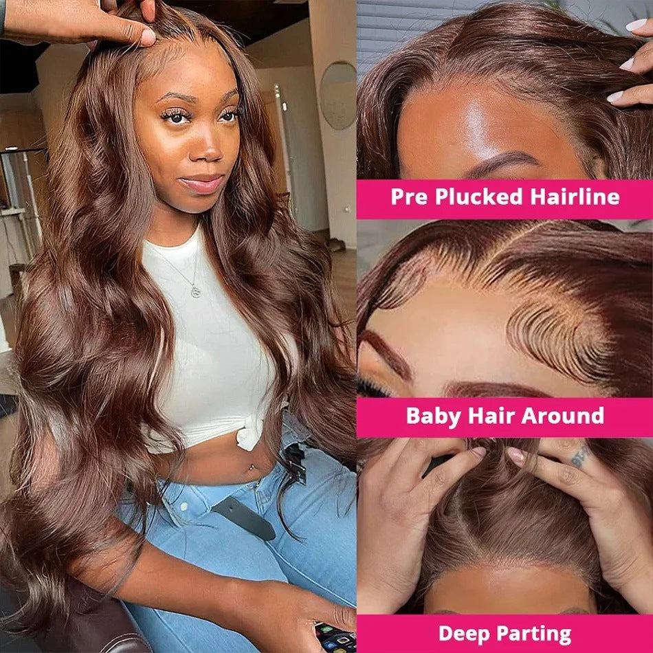 Wavy Brown Lace Front Human Hair Wig - Front Lace Construction