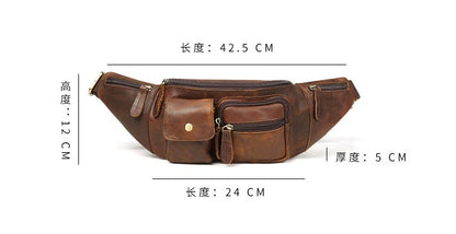 Men's First Layer Cowhide Leather Chest Bag - Retro Crossbody with Multiple Pockets