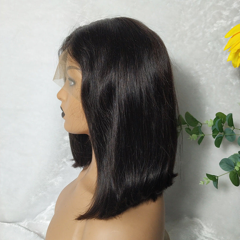 Brazilian Hair T-Shaped Lace Headgear - Remy Human Hair Wig with Qi-Style Bangs