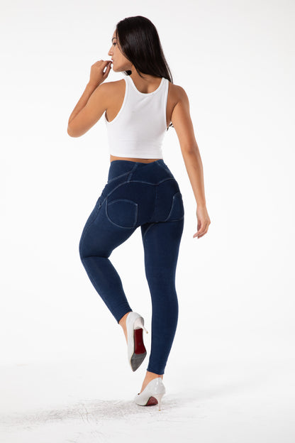 Women's Fitness Jeans - Four-Button High-Waist Cotton Denim