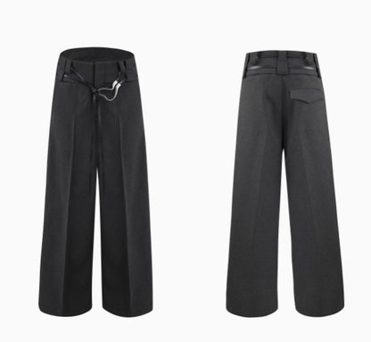 Men's Metal Strap Design Straight Trousers - Casual Pleated Pants
