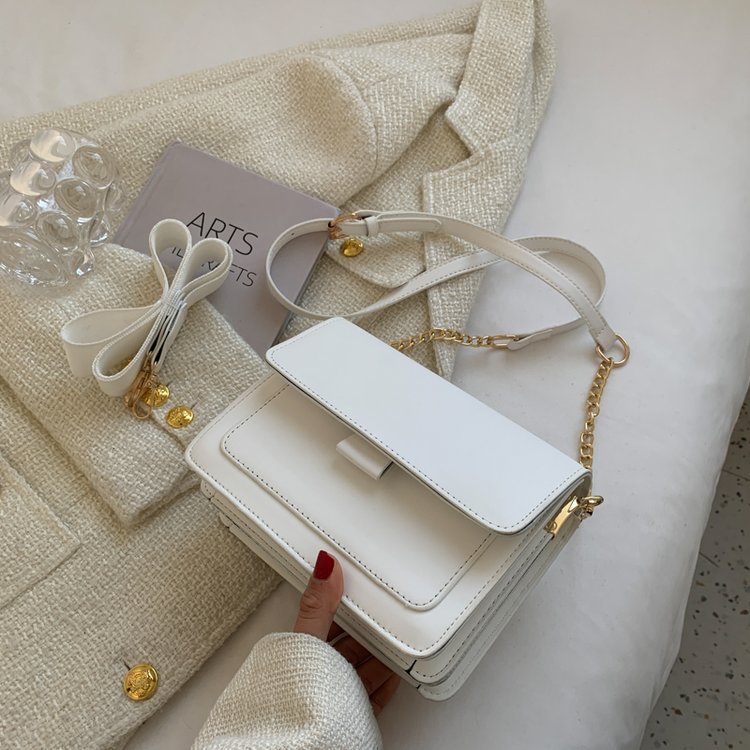 PU Leather Chain Shoulder Bag - Small Square Crossbody with Wide Strap