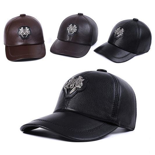Premium Genuine Goat Leather Peaked Cap - Adjustable Unisex Winter Hat