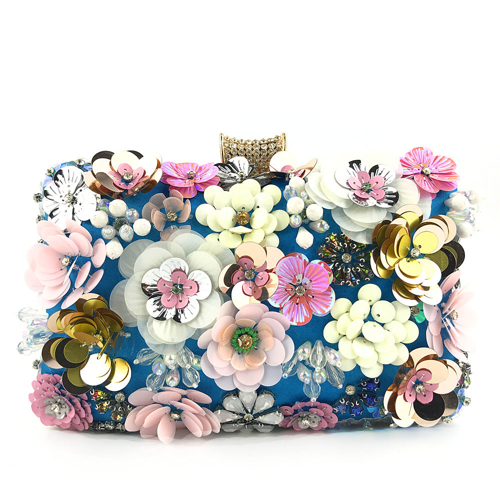 Women's Handmade Floral Beaded Evening Clutch - Silk Cotton Bag