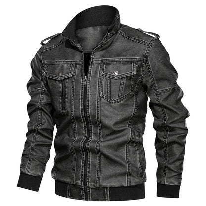 Men's Classic PU Leather Jacket - European Style Faux Leather Coat