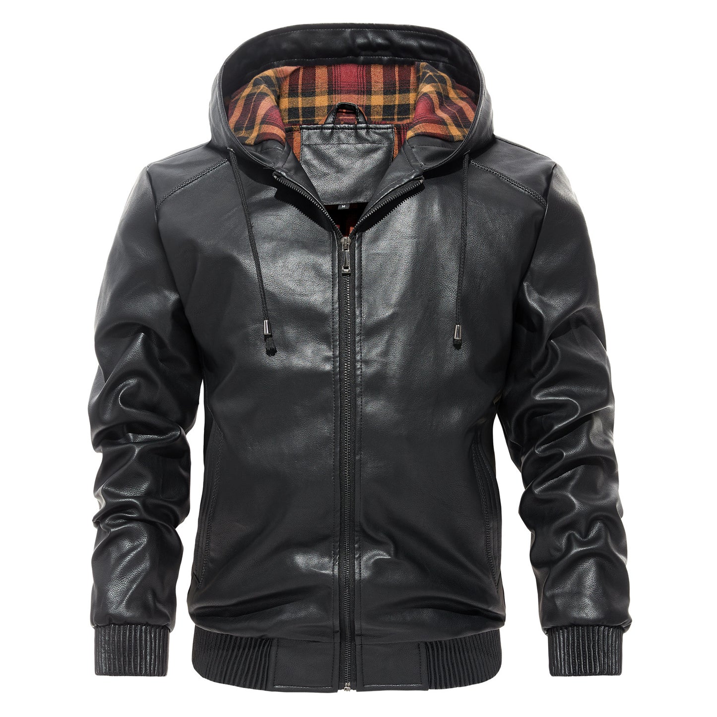 Men's Hooded Leather Jacket - Casual Zip-Up Coat