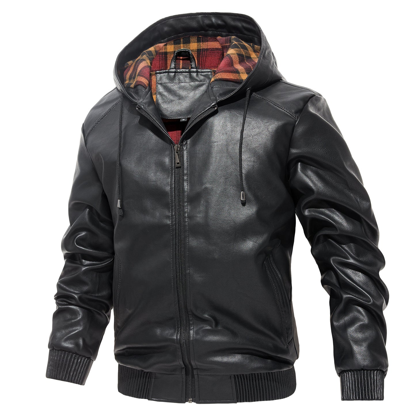 Men's Hooded Leather Jacket - Casual Zip-Up Coat