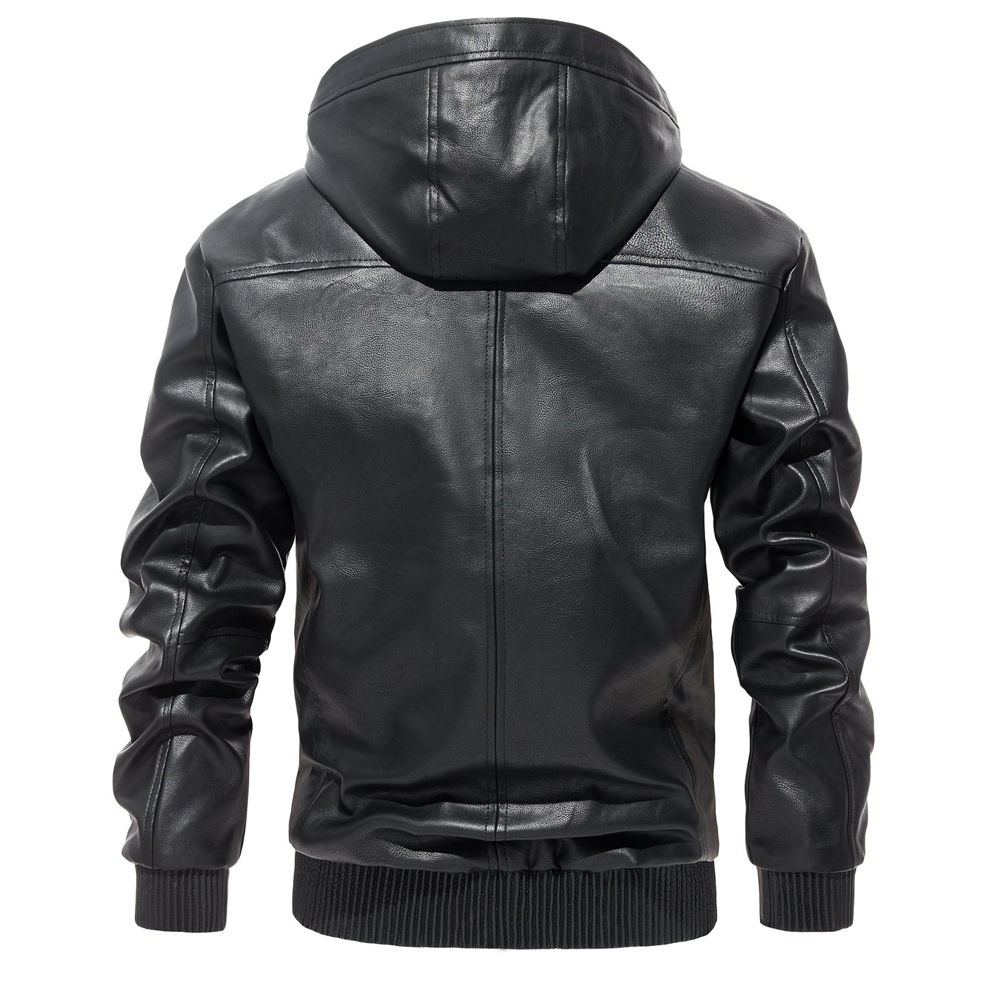 Men's Hooded Leather Jacket - Casual Zip-Up Coat