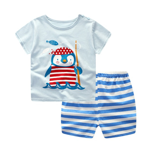 Baby Summer Outfit Set - Cotton T-Shirt & Shorts Cartoon Print
