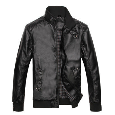 Men's Stand-Up Collar Leather Jacket - Korean Style PU Leather Padded Coat