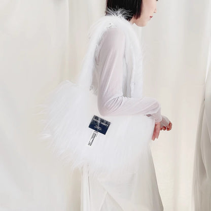 Faux Fur Arc Shoulder Bag - Plush Large Capacity Crossbody with Curved Design