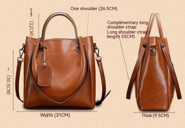 Women's Genuine Leather Handbag - Oil Wax Cowhide