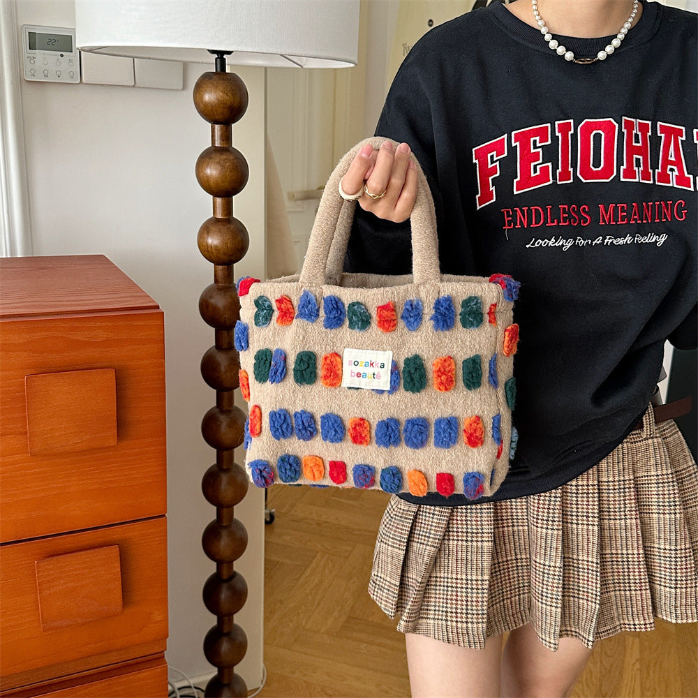 Plush Bucket Crossbody Bag - Soft Shoulder Bag with Multiple Compartments