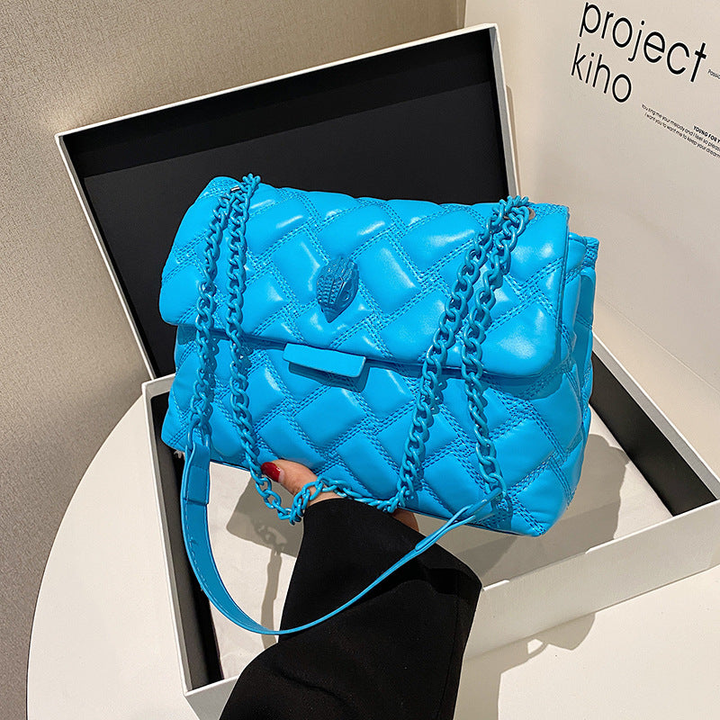 Women's Quilted Chain Shoulder Bag - Embossed Plaid Crossbody Purse