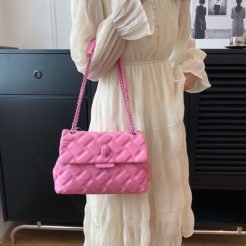 Women's Quilted Chain Shoulder Bag - Embossed Plaid Crossbody Purse