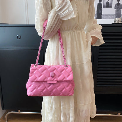 Women's Quilted Chain Shoulder Bag - Embossed Plaid Crossbody Purse
