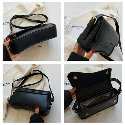 Women's Minimalist Crossbody Bag - Vegan Leather Magnetic Flap Shoulder Purse